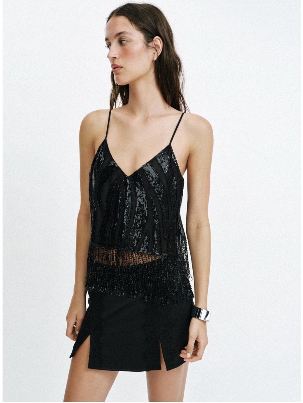 ZARA FRINGED SEQUIN TOP